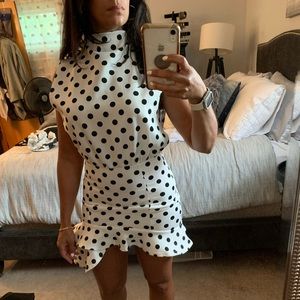 PLT white and black polka dot dress.